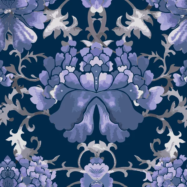 원활한 중국 패턴입니다. 꽃 장식으로 수채화 스타일 벽지 . — 스톡 벡터