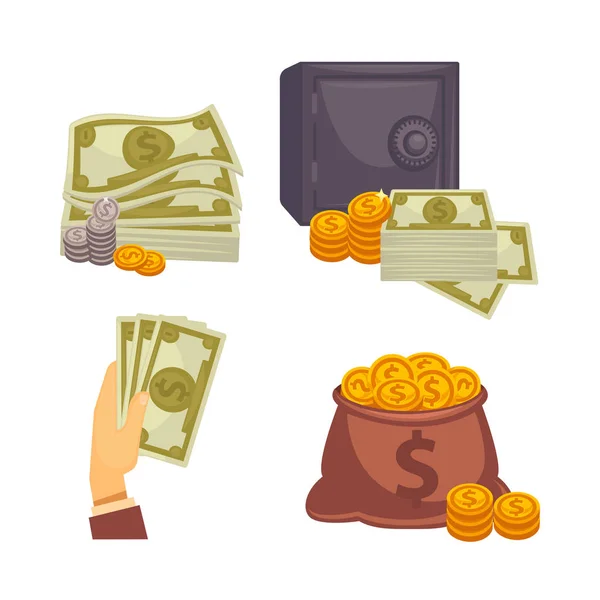 Papier monnaie et sac. Concept de grand  . — Image vectorielle