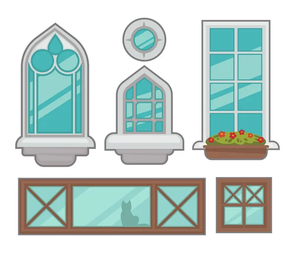 Coleção de janelas de vários tipos . —  Vetores de Stock