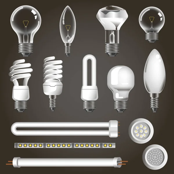 Ícone de conjunto de lâmpada — Vetor de Stock