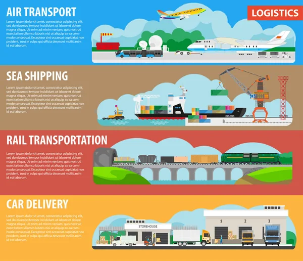 Carteles de logística para los tipos de cargamentos de envío — Vector de stock