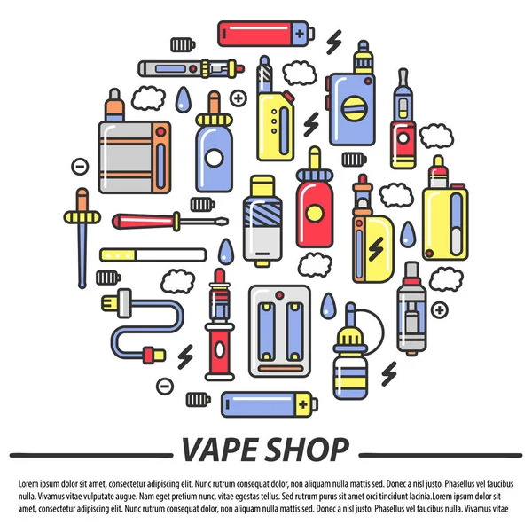 Artigos de vaporização e tipos de cigarros electrónicos — Vetor de Stock