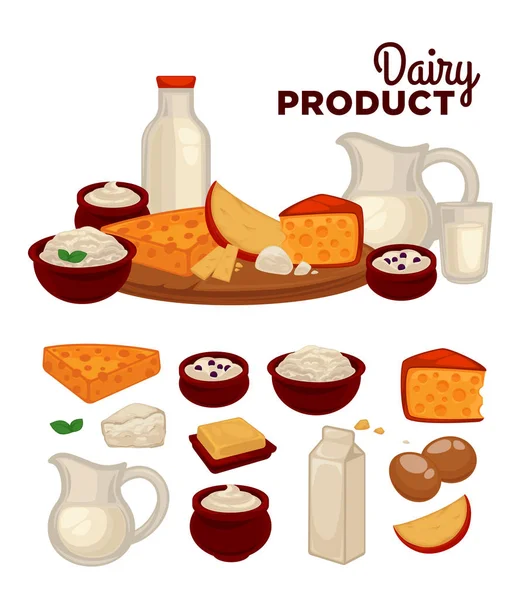 Sağlıklı süt ürünleri kümesi — Stok Vektör