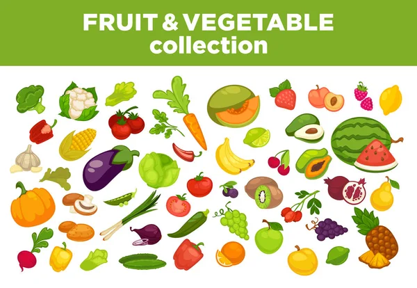 Колекція фруктів, овочів або ягід — стоковий вектор