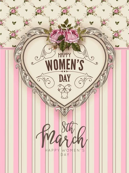 Women Day tarjeta de felicitación retro — Vector de stock