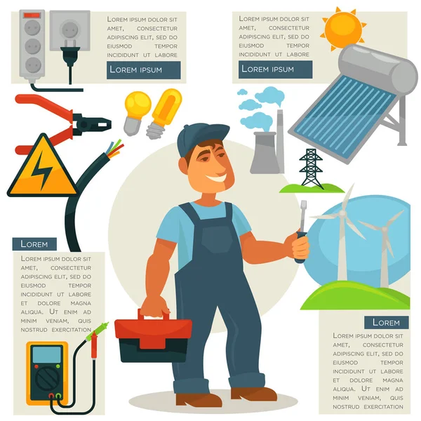 Infográficos da profissão de eletricista — Vetor de Stock