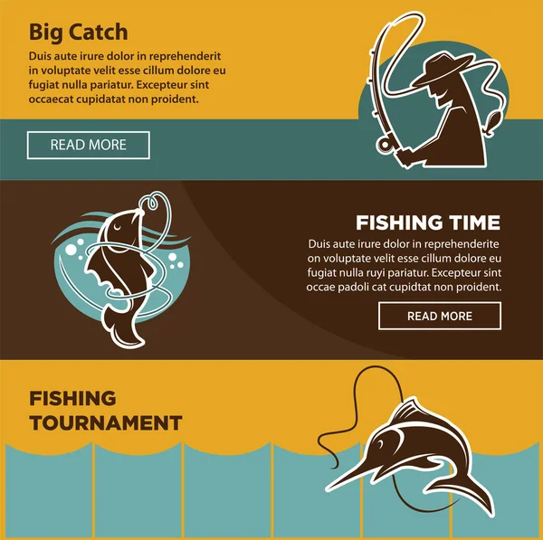 Tempo de torneio de pesca para grande captura pôster colorido —  Vetores de Stock