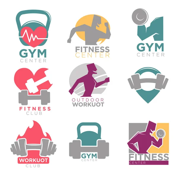 Ginásio e fitness clube esporte ícones conjunto —  Vetores de Stock