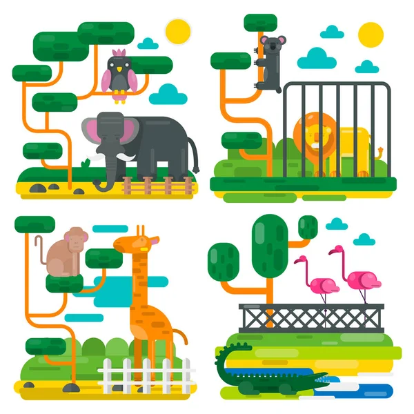 Zoo animaux et oiseaux dessin animé — Image vectorielle