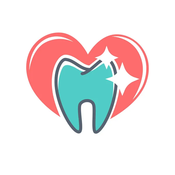 Dental logotyp på bakgrund av rött hjärta. — Stock vektor