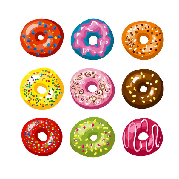 Reihe von leckeren Donuts. — Stockvektor