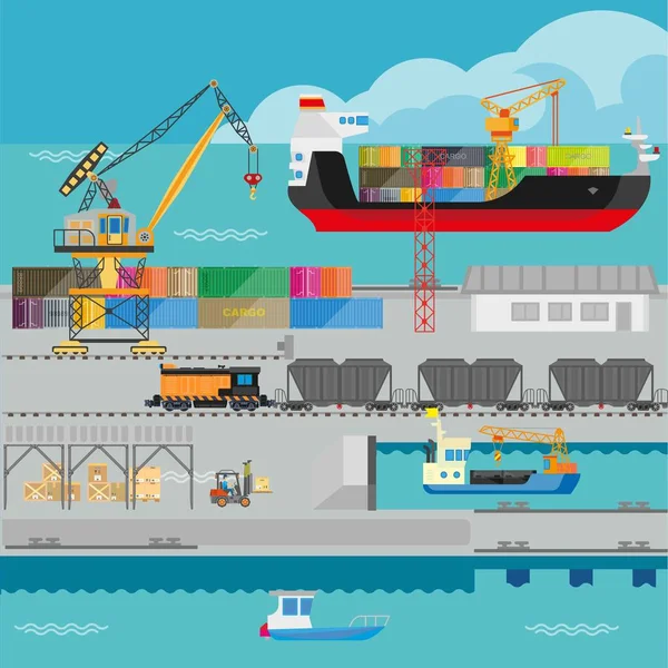 Logística en infografías de transporte marítimo portuario — Vector de stock