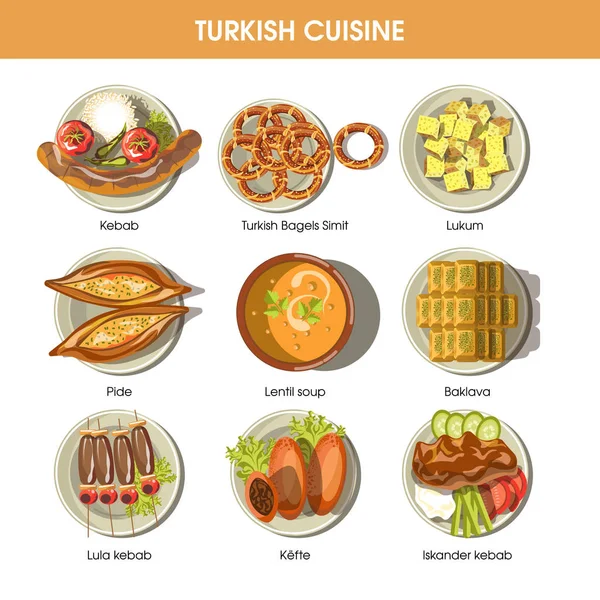 Turkish food cuisine icons — Stock Vector