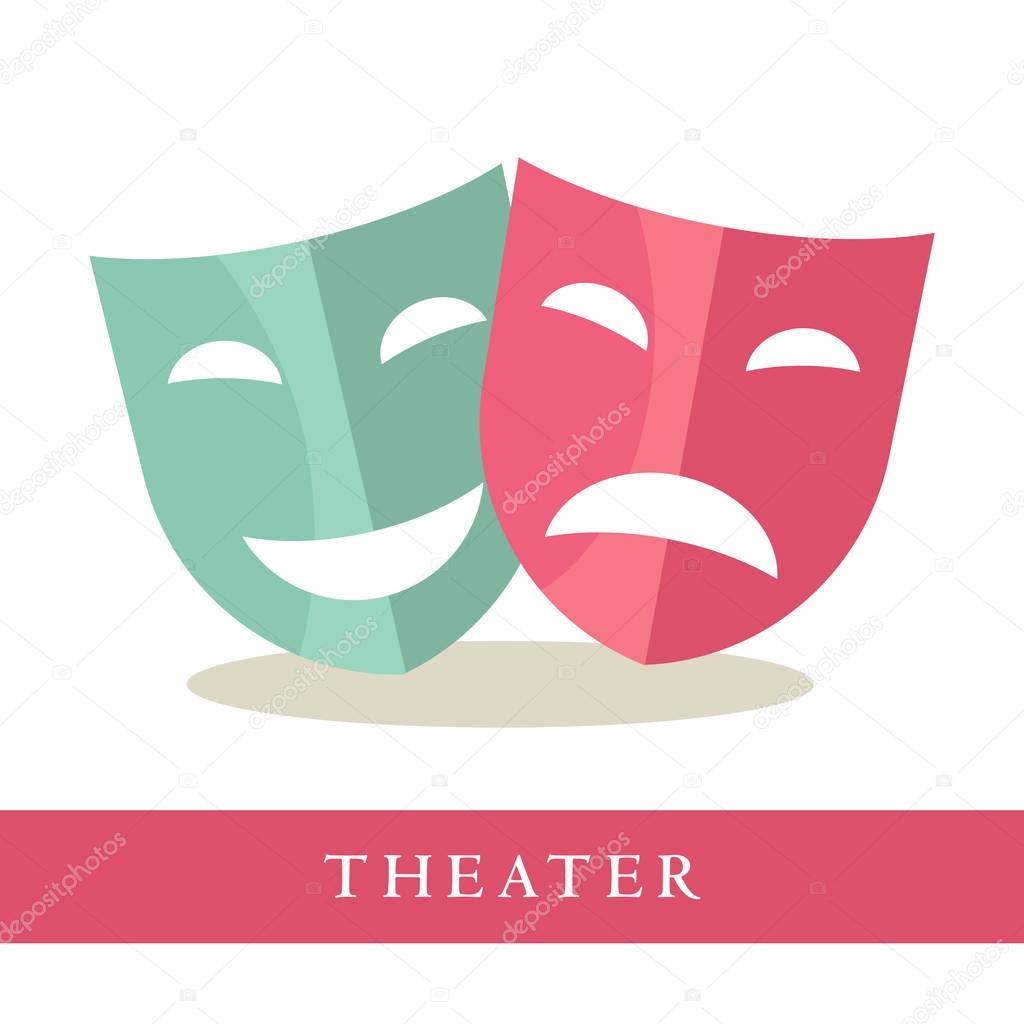 Theatre pink and blue masks icons