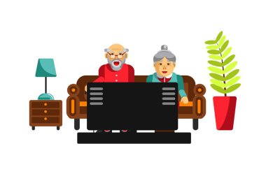 Büyükanne ve büyükbaba tv izlerken 
