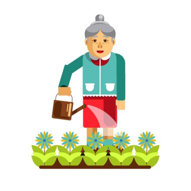 Büyükanne sulama çiçekler 