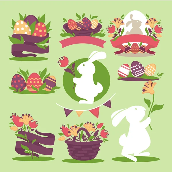 Ovos de Páscoa e coelhos —  Vetores de Stock