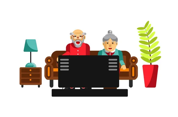 Grandmother and grandfather watching tv — Stock Vector