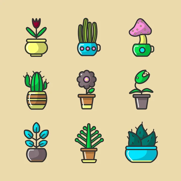 Plantas e flores em vasos — Vetor de Stock