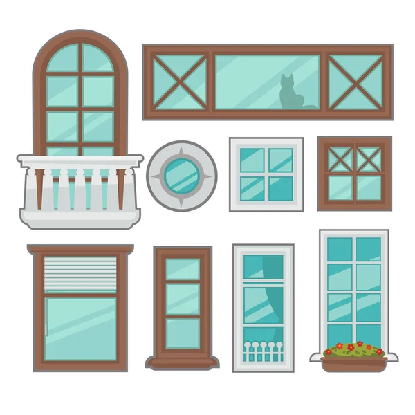 Colección de ventanas de varios tipos . — Vector de stock