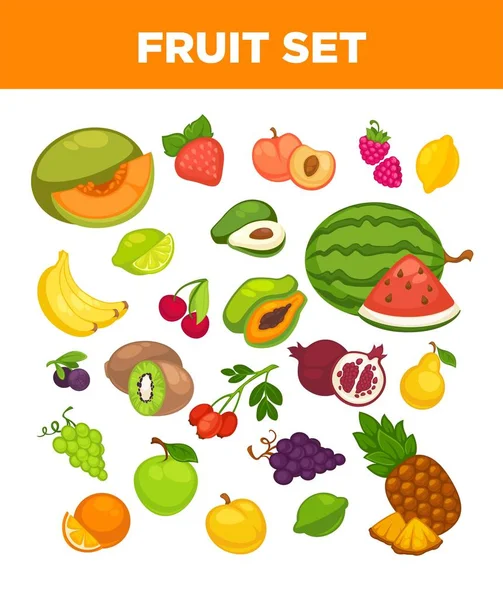 Conjunto de iconos de frutas y bayas — Vector de stock