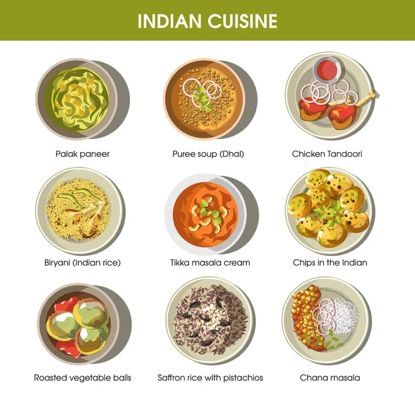 Cocina india platos tradicionales — Vector de stock