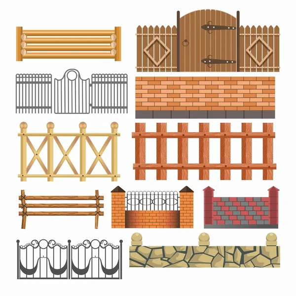 Gate and fences set — Stock Illustration Gate and fences set Royalty Free Stock Vectors