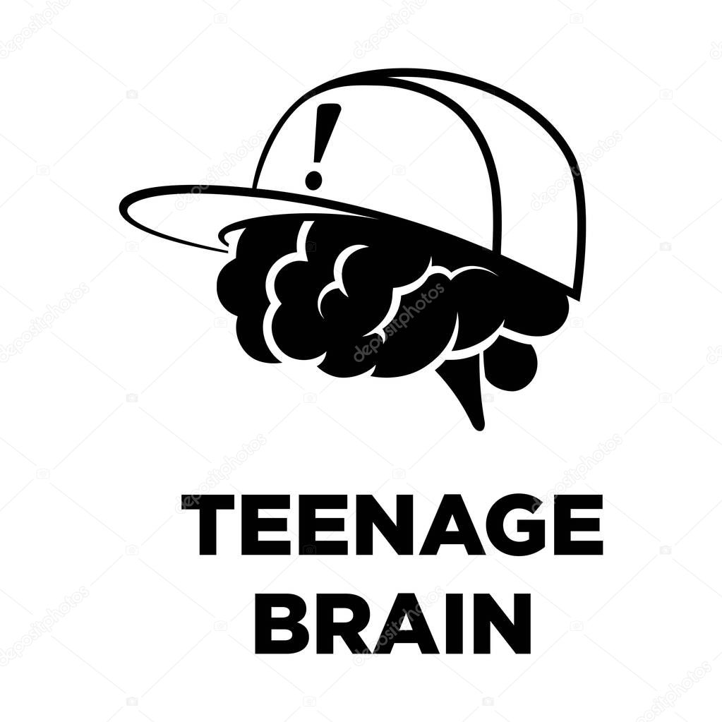 Teenage brain in cap icon, vector illustration