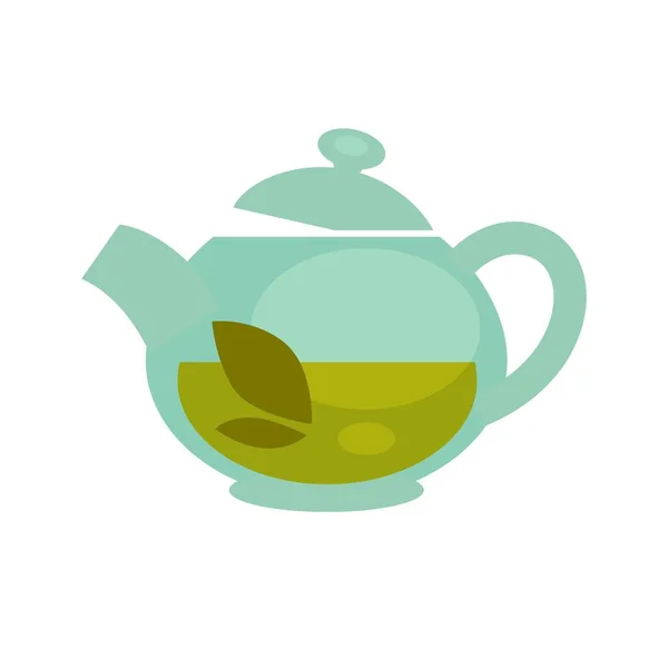 Glass teapot with green tea — Stock Vector