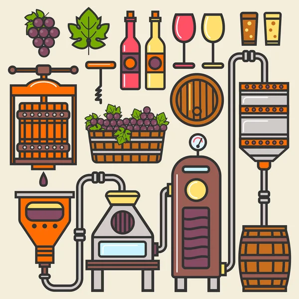 Línea de producción de vino — Vector de stock