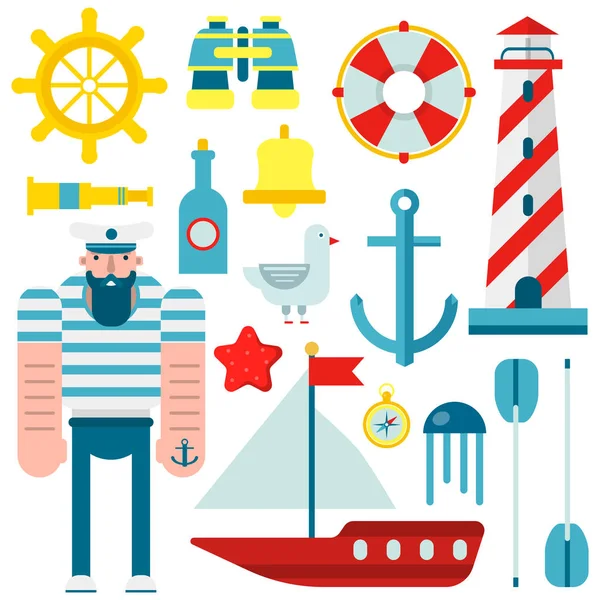 Tengeri hajózási tengerész szimbólumok — Stock Vector