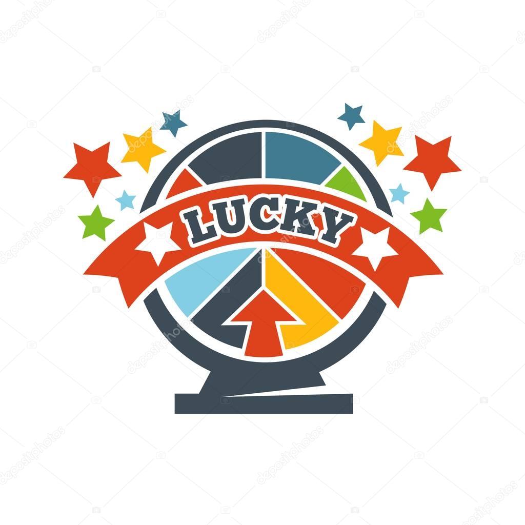 Lottery roulette or wheel of fortune logo template. Bingo lotto lottery lucky numbers win. Vector isolated icon of stars and ribbon