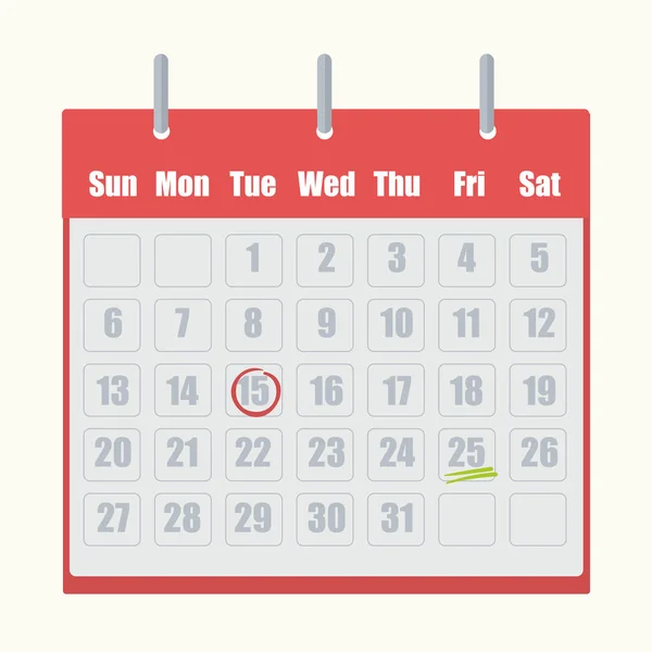红色的触发器日历 — 图库矢量图片