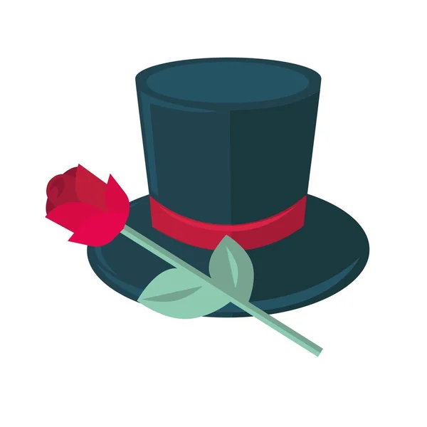 Black top hat and rose — Stock Vector