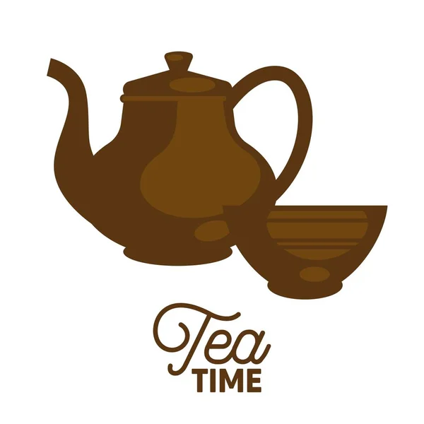 Επίπεδη ώρα τσάι σκούρο — Διανυσματικό Αρχείο