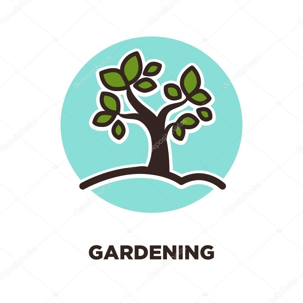 Gardening as leisure activity and useful hobby promotion logo vector illustration