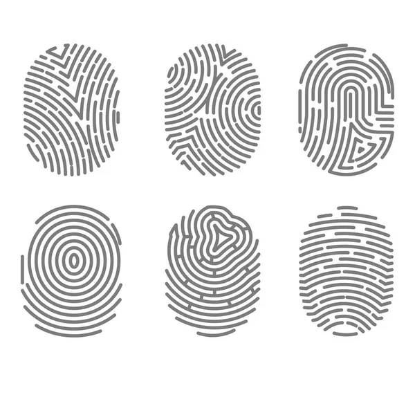Set di tipi di impronte digitali con segni di linee contorte — Vettoriale Stock