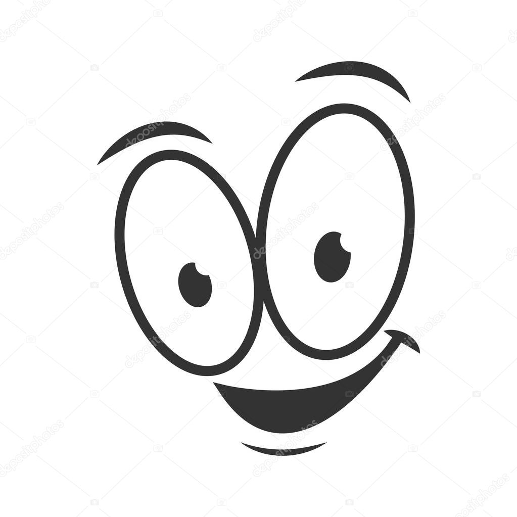 Happy emotion icon logo design in flat style. Simple joyful cartoon face in black and white colors. Successful graphic character vector illustration. Glad expression, satisfied emoticon symbol