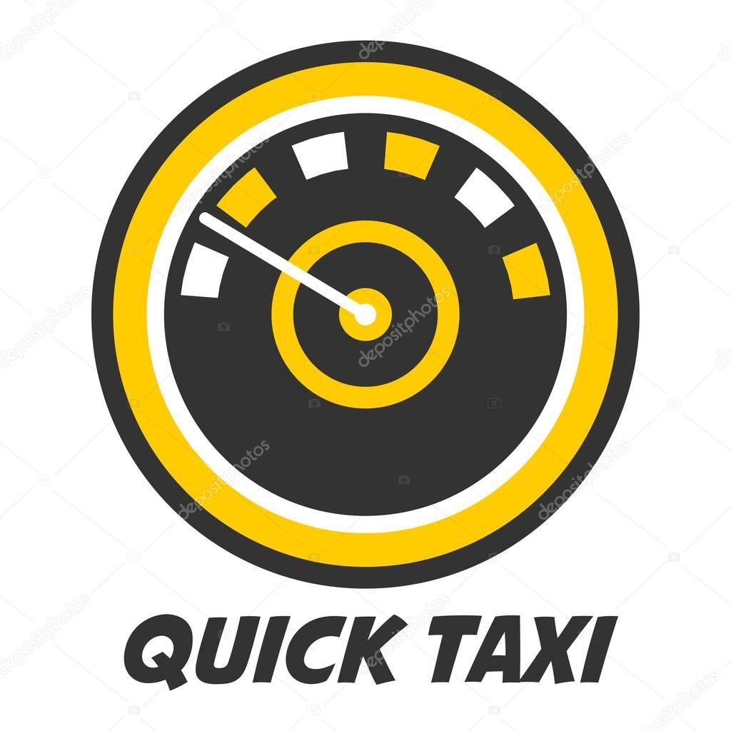 Quick taxi emblem logo design with color speedometer icon isolated on white. Automobile speedo with circles logotype. Vector illustration of speed taxicab for transportation service company promotion