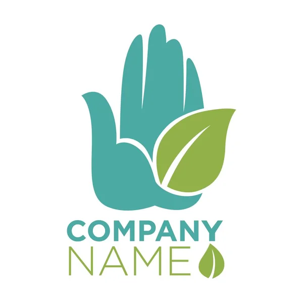 Hand and green leaf logo template — Stock Vector