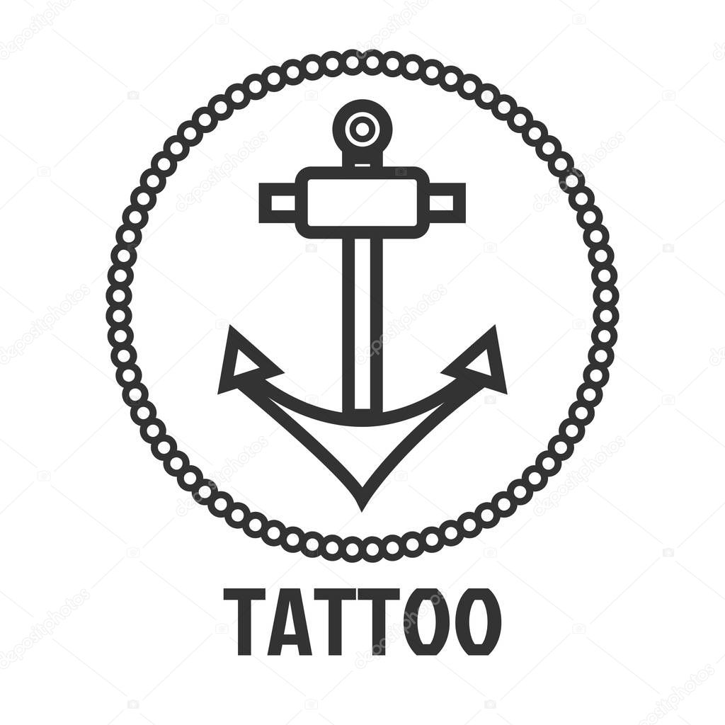 Tattoo studio logo template with nautical anchor over white background, vector illustration