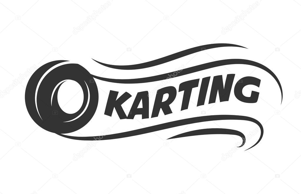Karting club logo template with car wheel icon over white background, vector illustration
