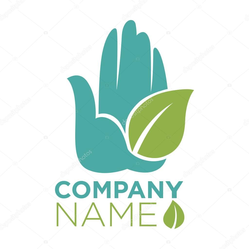 Hand and green leaf logo template