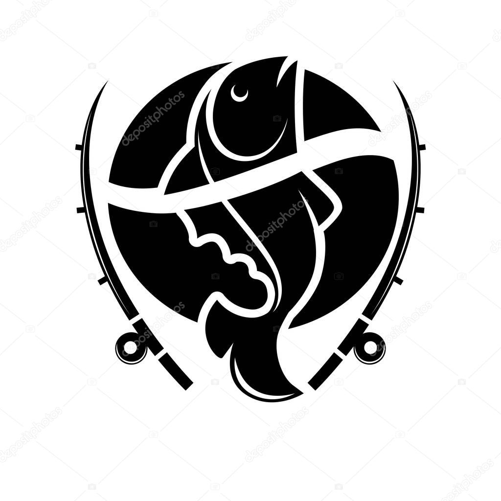 Big fish catch logo template for fishing club, fisher market and fishery industry, vector illustration