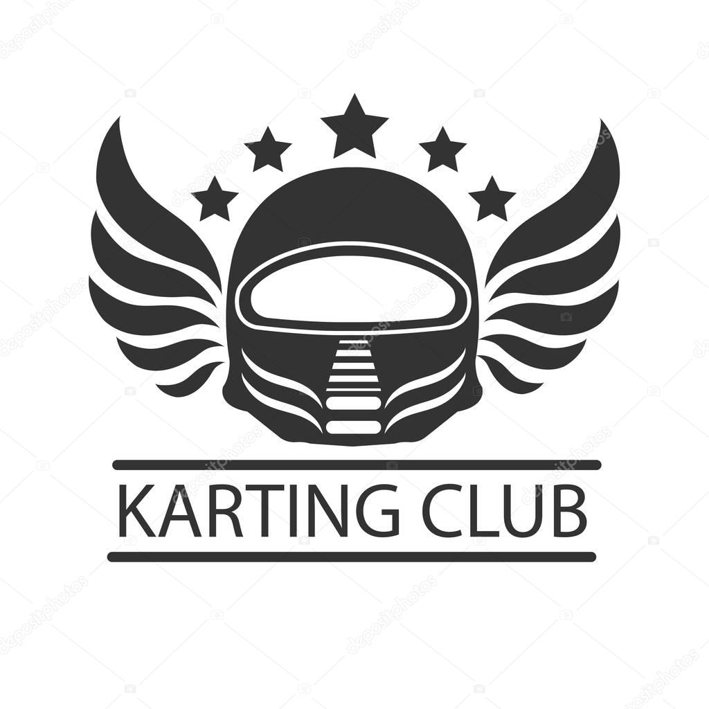 Karting club logo template with safety helmet icon over white background, vector illustration