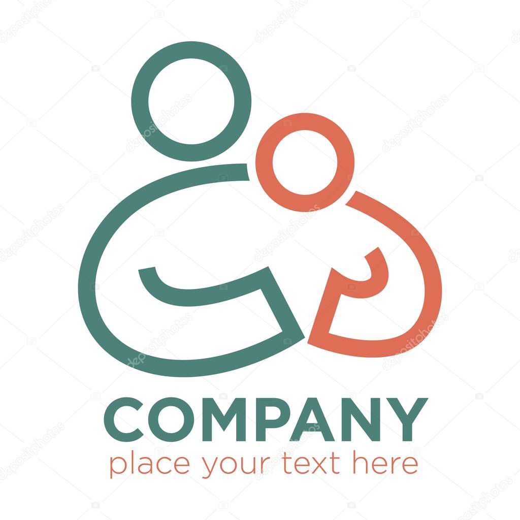 Mother and child logo template over white background. Parental or orphan adoption and social organization, charity education concept, vector illustration