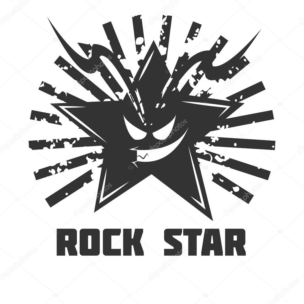 Rock star logo template for rocker music festival or label design, vector illustration