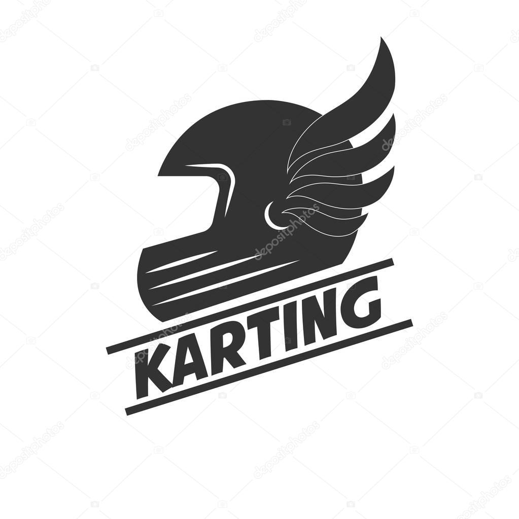Karting club logo template with safety helmet icon over white background, vector illustration