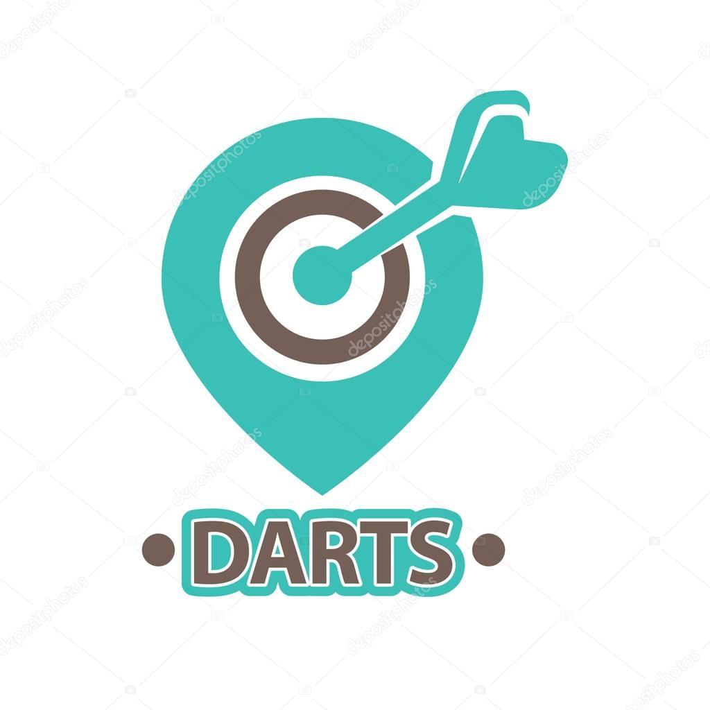 Darts club logo template with arrow in aim target on dartboard, vector illustration
