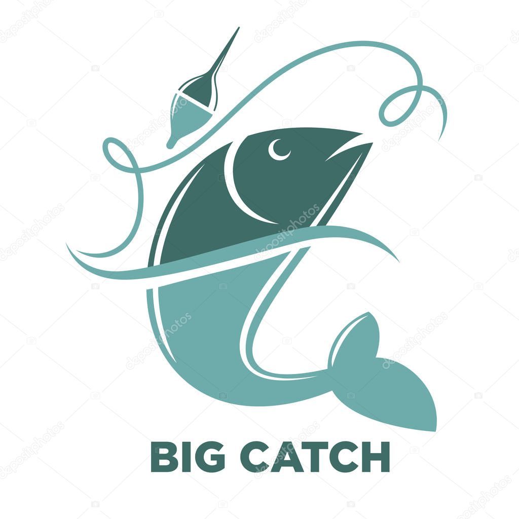 Big fish catch logo template for fishing club, fisher market and fishery industry, vector illustration